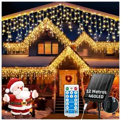 ARTEZA - Pack de 2 Luces Solares Cascada 12m con 460 Luces LED Ámbar Impermeable y Control Remoto