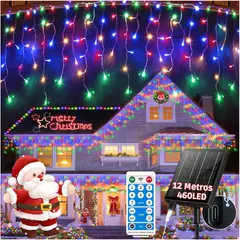 ARTEZA - Set x2 Guirnaldas Solares Cascada 12m 460 LED Ámbar y Multicolor Navideña con Control Remoto