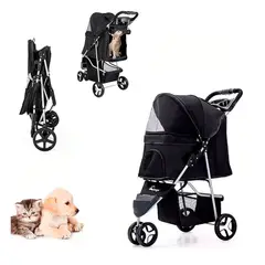OEM - Coche De 3 Ruedas Para Mascotas Plegable 15 Kg Color Negro