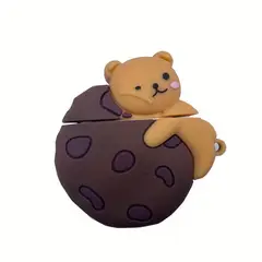 GENERICO - Funda Protectora De Galletas De Oso Pardo para AirPods 2da gen Silicona + Llavero