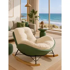 GENERICO - SILLA SILLÓN MECEDORA RECLINABLE SOFÁ COLUMPIO RELAJANTE PREMIUM NÓRDICO TUMBONA 30° VERDE-BEIGE