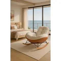 GENERICO - SILLA MECEDORA SILLÓN RECLINABLE SOFÁ ESTILO NÓRDICO NARANJA-ARENA