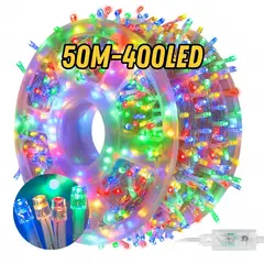 GENERICO - Luces Navideñas 50m 400 LED Multicolor para Fachadas con Cable Transparente 8 Modos