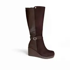 GENERICO - Bota Mujer 1431L-70 Cuña 7 Gamuza Delantera Color Chocolate