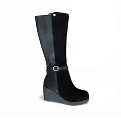 GENERICO - Bota Mujer 1431L-70 Cuña 7 Gamuza Delantera Color Negro