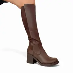 GENERICO - Bota Mujer 1431L-70 Taco 7 Gamuza Posterior Color Chocolate