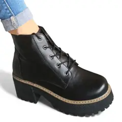 GENERICO - Botin Mujer 1299P-63 Planta De Goma Taco 5 Con Plataforma Biocuero Color Negro