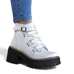 GENERICO - Botin Mujer 1299P-63 Planta De Goma Taco 5 Con Plataforma Charol Color Blanco