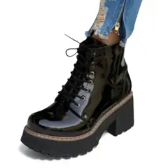 GENERICO - Botin Mujer 1299P-63 Planta De Goma Taco 5 Con Plataforma Charol Color Negro