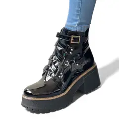 GENERICO - Botin Mujer 1299P-63 Planta De Goma Taco 5 Con Plataforma Charol Color Negro