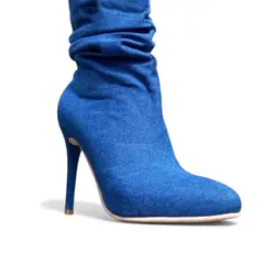 GENERICO - Botin Mujer 1299P-68 Planta De Goma Taco 9 Plataforma Interna 2 Gamuza Color Azul Jeans