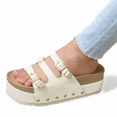 GENERICO - Sandalia Mujer 1299P-55 Planta De Goma Taco 5 Escarchado White Biocuero Color Blanco