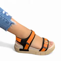 GENERICO - Sandalia Mujer 1431L-55 Biocuero Con Malla Plataforma 7 Color Naranja