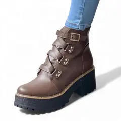 GENERICO - Botin Mujer 1299P-63 Planta De Goma Taco 5 Con Plataforma Biocuero Color Marron