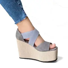 GENERICO - Sandalia Mujer 1431L-45 Cuña 12 Jean Color Celeste