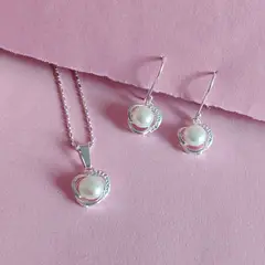 GENERICO - Collar + dije + aretes de plata Flor con perla