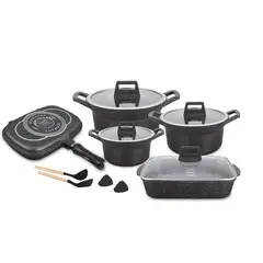 VALESKA - Juego de Ollas de Roca Volcánica Modelo VL-LETO9 NEGRO