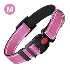 IMPORTADO MC - Collar Reflectivo para Perro ajustable de Nylon Acolchado Talla Medium Color Rosa