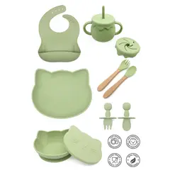 GENERICO - SET DE VAJILLA GATITO PARA BEBE COLOR VERDE