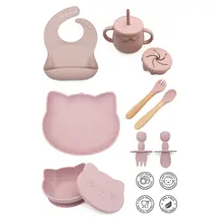 GENERICO - SET DE VAJILLA GATITO PARA BEBE COLOR PALO ROSA