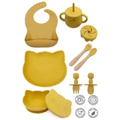GENERICO - SET DE VAJILLA GATITO PARA BEBE COLOR MANGO