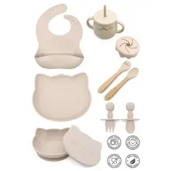 GENERICO - SET DE VAJILLA GATITO PARA BEBE COLOR BEIGE