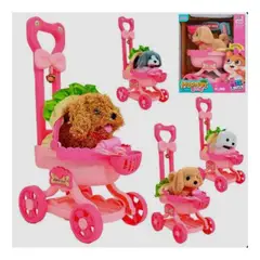 GENERICO - Cochecito con Perrito de Peluche + Accesorios ¡Juego Completo y Súper Tierno