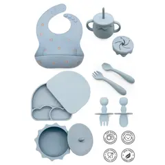 GENERICO - SET DE VAJILLA ARCOIRIS PARA BEBE COLOR CELESTE ACERO