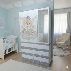 GENERICO - Ropero tres puertas para bebe plomo osito