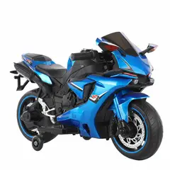OEM - Moto Eléctrica Infantil Estilo Yamaha R1 Azul con Luces LED Faros,USB, Batería de 12V y Motor de 550