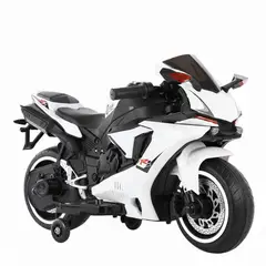 OEM - Moto Eléctrica Infantil Estilo Yamaha R1 Blanco con Luces LED Faro,USB, Batería de 12V y Motor 550