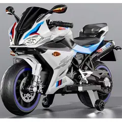 OEM - Moto Eléctrica Infantil Montable Estilo BMW S1000RR Blanco con Luces LED,USB, Batería12V y Motor 550