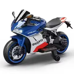 OEM - Moto Eléctrica Infantil Montable Estilo Ducati 959 Panigale Azul con Batería 12V y 2 Motores 390