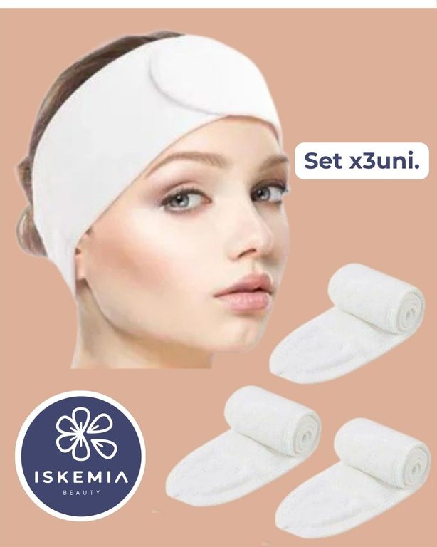 Set X3 Vincha Diadema de Toalla para el SkinCare en Blanco