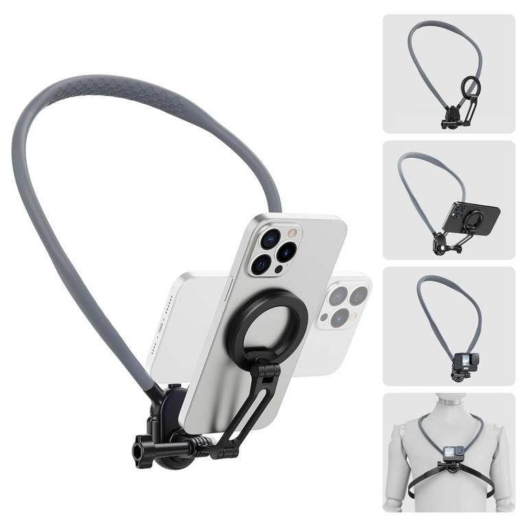 Soporte de Cuello Magnético para iPhone Android y Cámaras de Acción con Ángulo Ajustable