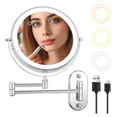 ANYHOGAR - Espejo De Maquillaje De Pared Recargable Con Tricolor Luz