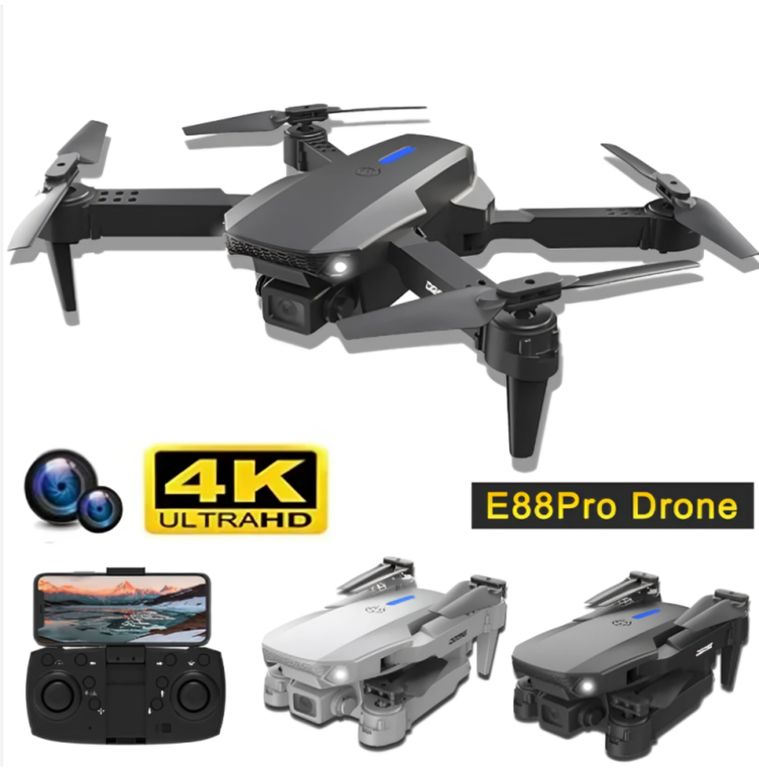 DRONE E88 PRO HD 4K dual camera plegable con soporte para celular