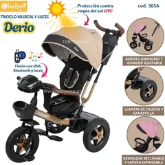 EBABY - Triciclo Musical con Protección Rayos UVC Derio Beige