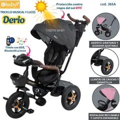 EBABY - Triciclo Musical con Protección Rayos UVC Derio Negro