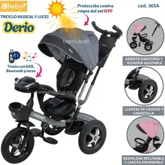 EBABY - Triciclo para niños con Capota anti Rayos UVC Derio Gris