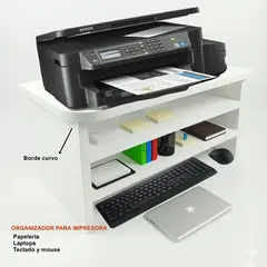 GENERICO - Organizador Multiuso para Impresora 3 Niveles - Soporte para Laptop y Papelería – Melamina Blanco