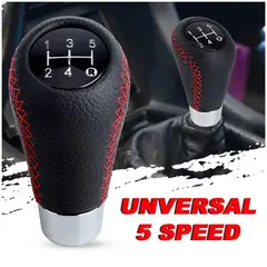 GENERICO - Perilla de Cambio 5 Velocidades Cuero Hilo Rojo - Universal