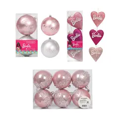 BARBIE - Tripack Decoración Navidad con 2 Bolas 10 cm + 6 Bolas 8 cm + 2 Corazones 12 cm