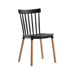 PET MOOD - Silla Windsor Moderna Negra C Patas De Madera Para Comedor o Cocina