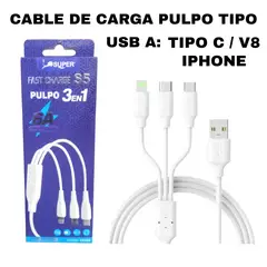 GENERICO - CABLE PULPO 3 EN 1 SUPER 6A USB A TIPO C, V8 Y IPHONE CB209 S5
