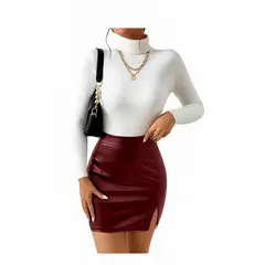 FRANDING - Mini falda Elegante mujer cuero PU