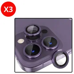 SHIELD - Pack x3 Mica Protector de Cámara Individuales Metálico Morado para iPhone 16 Plus