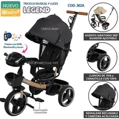 EBABY - Triciclo para niños Musical con Cabecera Acolchada Legend Negro