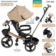 EBABY - Triciclo para niños Musical con Cabecera Acolchada Legend Beige