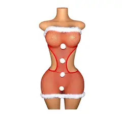 GENERICO - LENCERIA MALLA VESTIDO CATSUIT ENTERIZO NAVIDAD